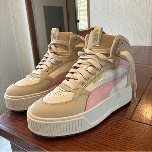 Puma Karmen Rebelle Platform Sneakers Women’s 6 Mid Top Pink Tan Cream